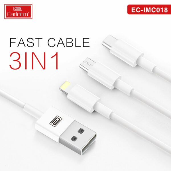 Earldom® 3 in 1 Charging Cable (Micro, Type C, Lightning) 3A 1.2M- White