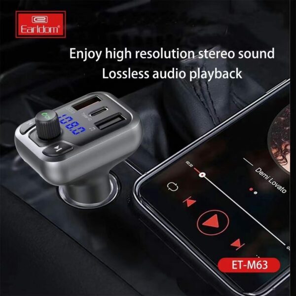 Earldom® M63 PD+QC3.0 20W Bluetooth FM Transmitter Charger- Gray - Image 2