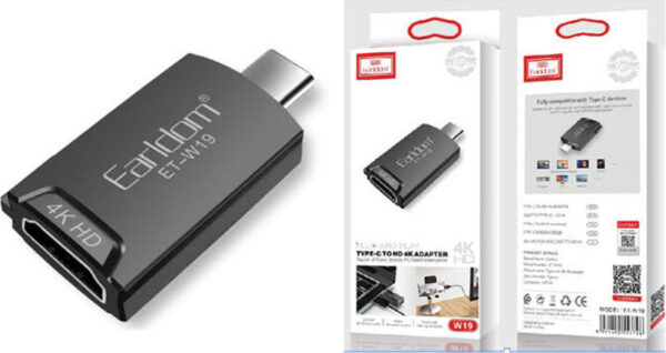 • Earldom® Premium Aluminum USB C to HDMI Female 4K Adapter With LED- Black - Image 2