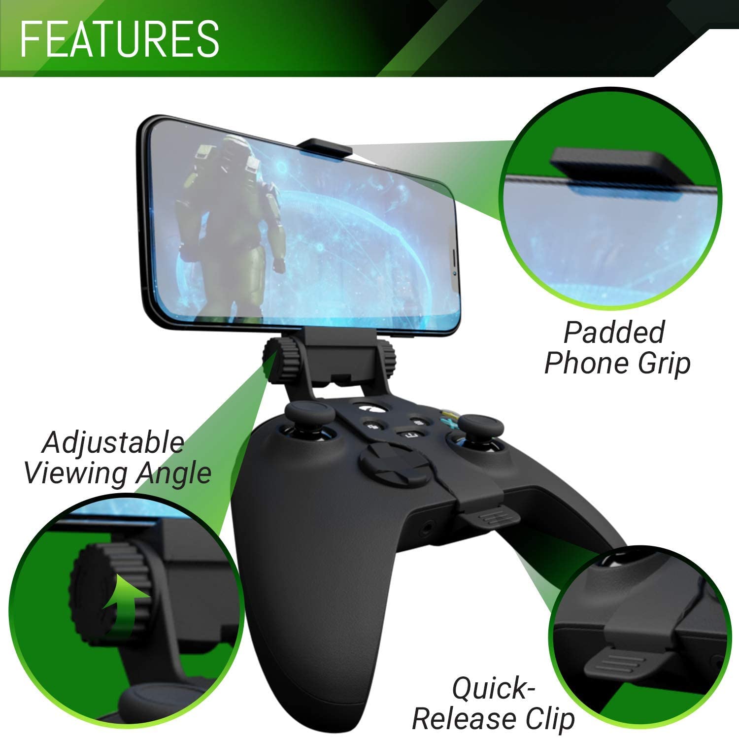 Orzly® Mobile Gaming Clip For Xbox One, Series X|S Controller (Officially licensed)- Black - Image 2