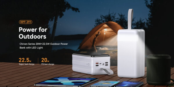 Remax® 80K Chinen Series ( 4xUSB Output/1xType C Output ) & ( LED LIGHT ) Fast Charging Power Bank Station 80.000mah- White - Image 7