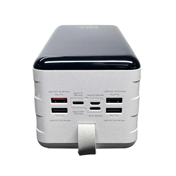 Remax® 80K Chinen Series ( 4xUSB Output/1xType C Output ) & ( LED LIGHT ) Fast Charging Power Bank Station 80.000mah- White - Image 2