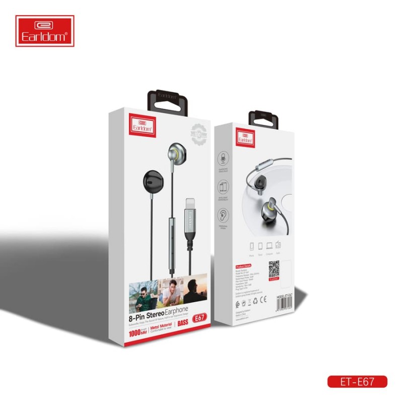 Earldom® ET-E67 Lightning Metal Wired Stereo Earphone– Gray - Image 2