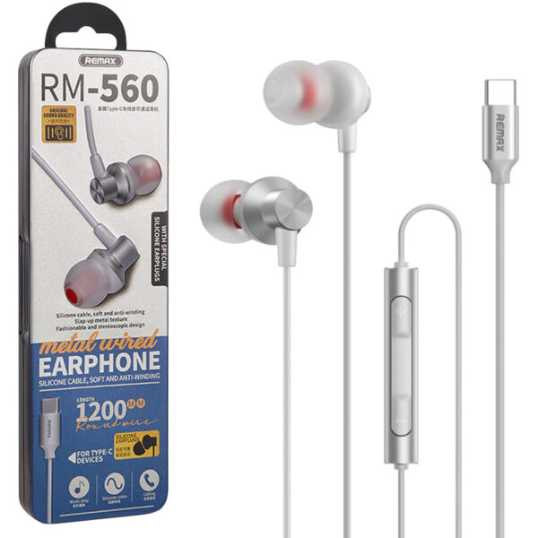 Remax® RM-560 Type-C Metal Wired Earphone- White - Image 2