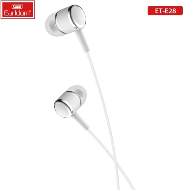 Earldom® ET-E28 Wired Stereo Earphone With Mic 3.5m jack- White - Image 2