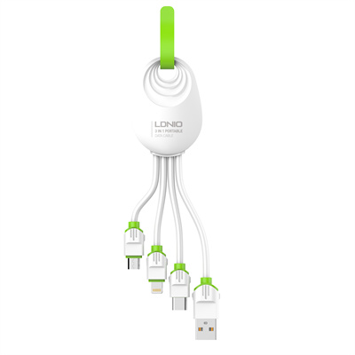 LDNIO® Keychain 3 in 1 USB Charger Cable Type-C 3.4a Fast Charge- White - Image 2