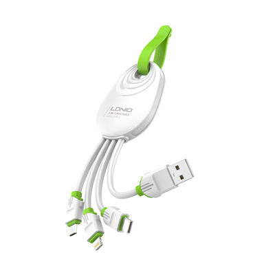 LDNIO® Keychain 3 in 1 USB Charger Cable Type-C 3.4a Fast Charge- White