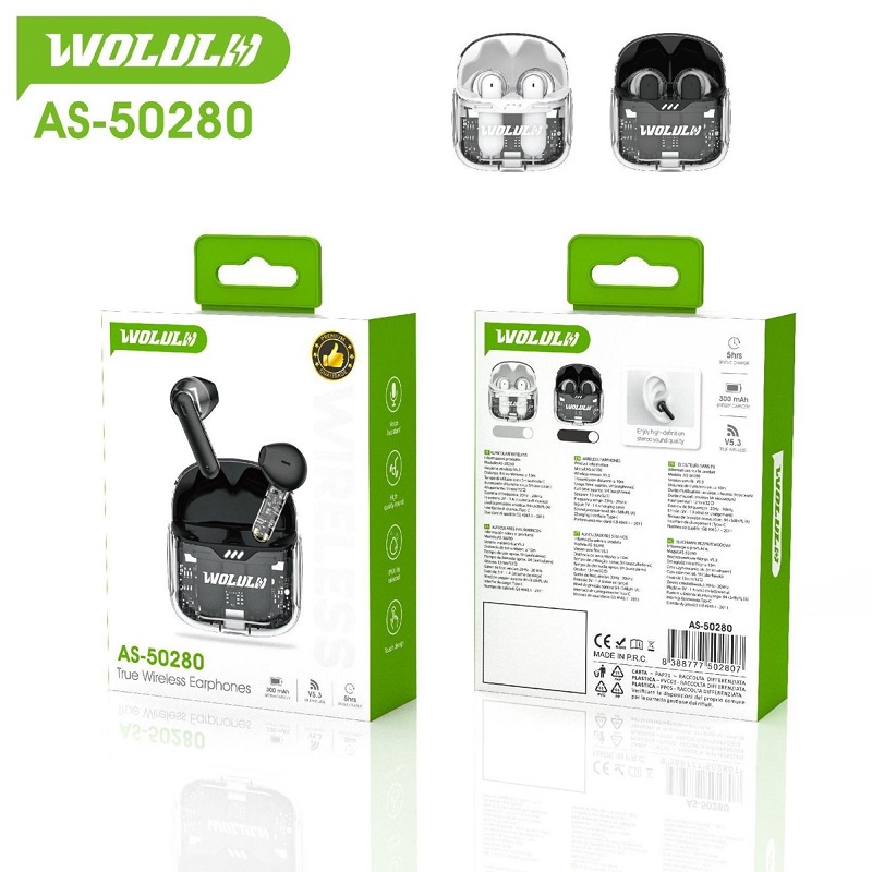 Wolulu® AS-50280 Bluetooth V5.3 True Wireless Stereo Earphone- Black Transparent - Image 2