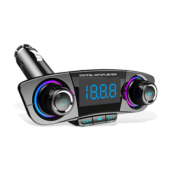 Earldom® Digital Display FM Transmitter Charger Bluetooth Player USB 5V/2.0A- Black