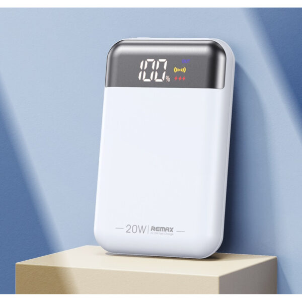 Remax®RPP-539 Potent Series PD20W QC22.5W Small Wireless Charging Power Bank With Color Display 10.000mah- White - Image 2