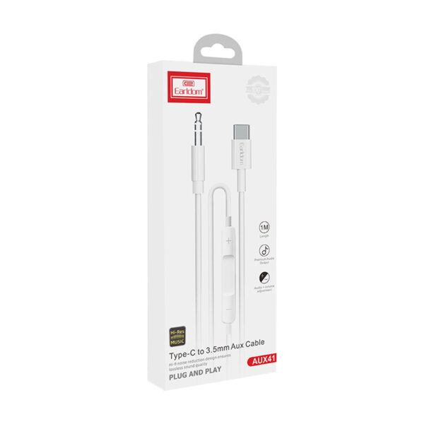 Earldom® AUX41 Type-C to Aux 3.5mm jack cable 1M- White - Image 3