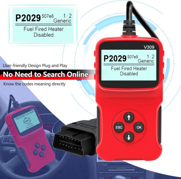 Ricokey® OBD2 Scanner Universal Wired Auto Engine Fault Code Reader CAN Diagnostic Scan Tool- Red - Image 4