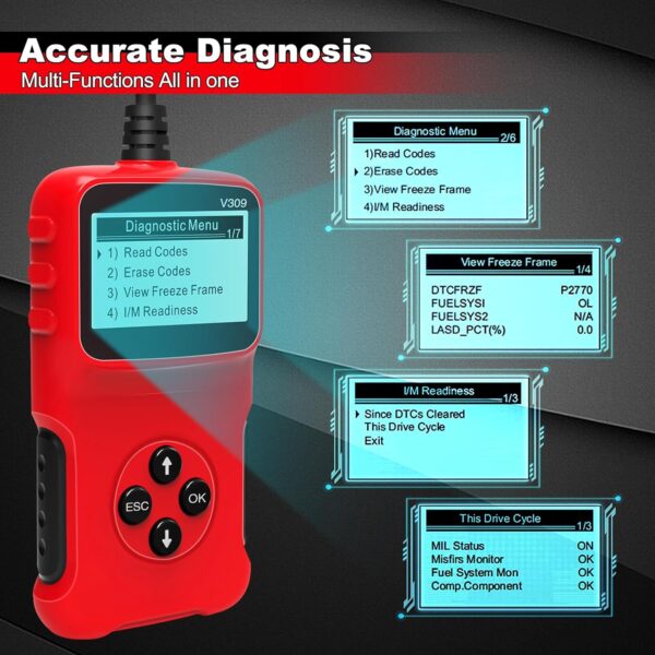 Ricokey® OBD2 Scanner Universal Wired Auto Engine Fault Code Reader CAN Diagnostic Scan Tool- Red - Image 3