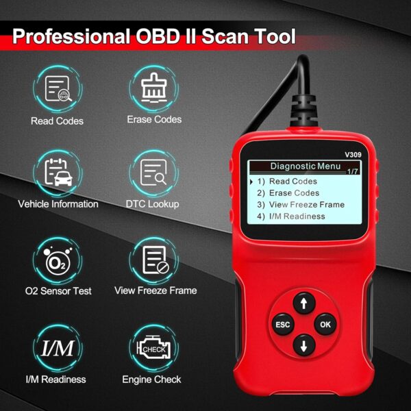 Ricokey® OBD2 Scanner Universal Wired Auto Engine Fault Code Reader CAN Diagnostic Scan Tool- Red - Image 2