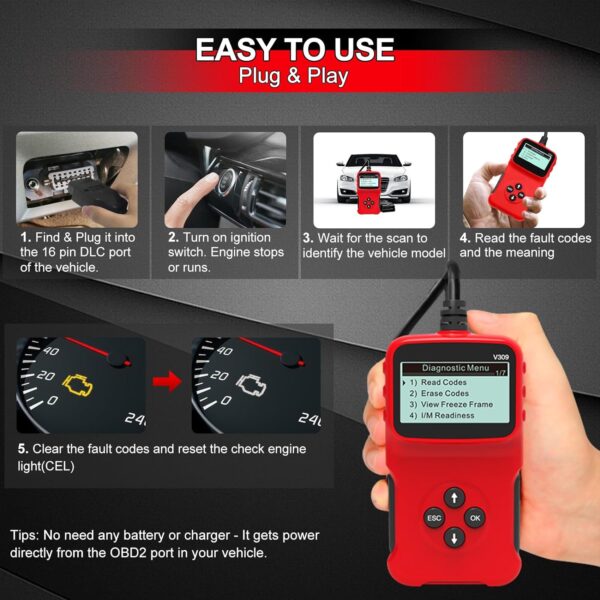 Ricokey® OBD2 Scanner Universal Wired Auto Engine Fault Code Reader CAN Diagnostic Scan Tool- Red - Image 6