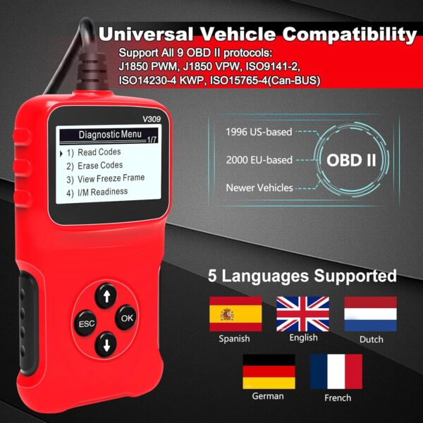 Ricokey® OBD2 Scanner Universal Wired Auto Engine Fault Code Reader CAN Diagnostic Scan Tool- Red - Image 5