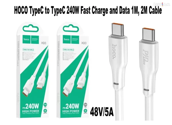 • Hoco® X93 Premium 240W 5A PD.3.1 Type-C to Type-C High Power Fast Charge Data Cable 1M- White - Image 5