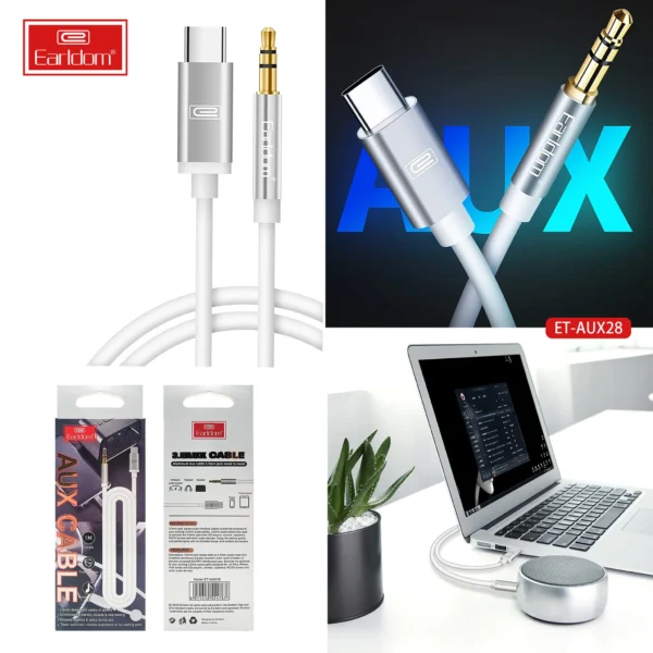 Earldom® AUX28 Type-C to Aux 3.5mm jack cable 1M- White - Image 3