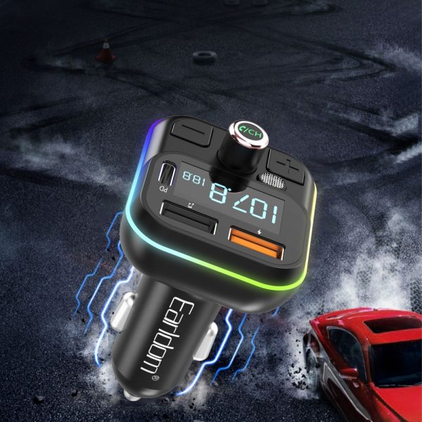 Earldom® M86 PD QC 18W 3.1A LED FM Transmitter Bluetooth Charger- Black - Image 2