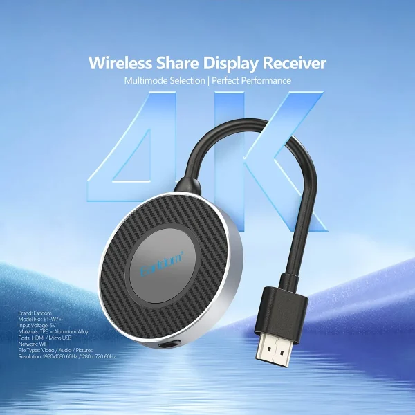 Earldom® W7+ Wireless TV Dongle (Wifi-dlna-Airplay-Miracast) Full HD 1080p/4K- Silver - Image 3