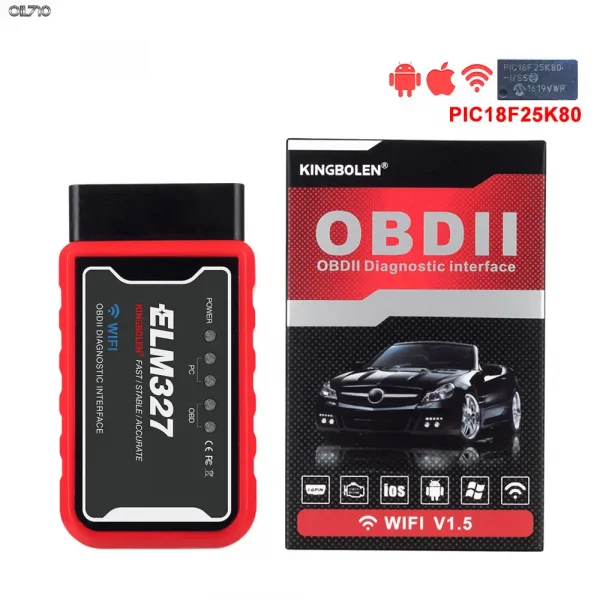 Kingbolen® OBDII V1.5 WIFI with PIC18F25K80 Chip For Android IOS Windows Diagnostic- Black/Red - Image 3