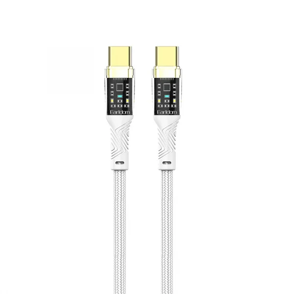 Earldom® PD 100W USB-C to USB-C Gold Plated Braided Cable 1M- White - Image 2