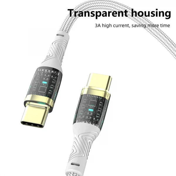 Earldom® PD 100W USB-C to USB-C Gold Plated Braided Cable 1M- White - Image 3