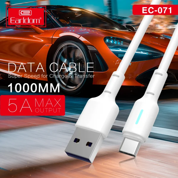 Earldom® LED Cable USB to Type-C 5A Charging Data sync 1M- White - Image 2