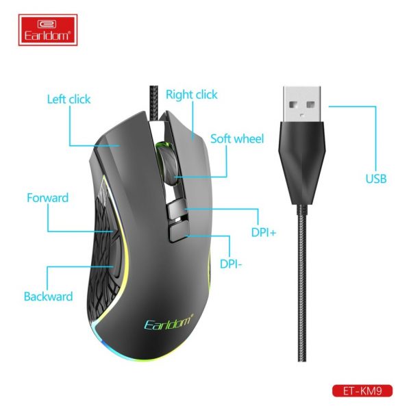 Earldom® ET-KM9 Wired RGB Gaming Mouse 7 Buttons- Black - Image 3