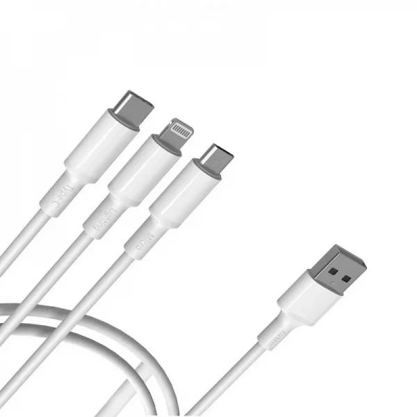 Earldom® USB-A Multi Charging 3in1 Cable to (Micro Type C Lightning) 3A 1.2M- White