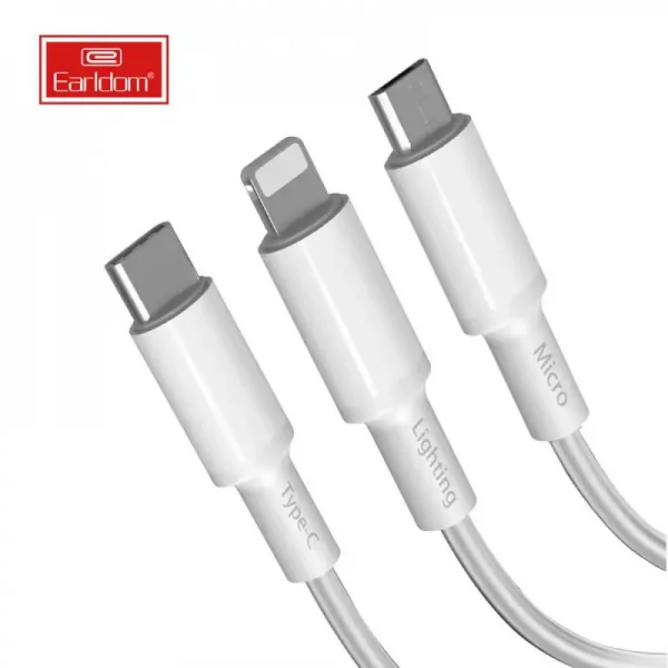 Earldom® USB-A Multi Charging 3in1 Cable to (Micro Type C Lightning) 3A 1.2M- White - Image 2