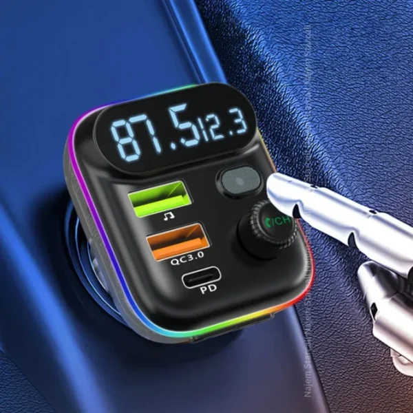 Earldom® M80 Bluetooth USB3.0 and Type C PD Fast Charging RGB FM Transmitter- Transparent - Image 4