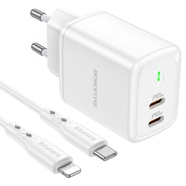 • Borofone® Premium Dual Type-C PD QC3.0 AFC FCP PPS Charger 35W EU Plug With Type-C Cable- White