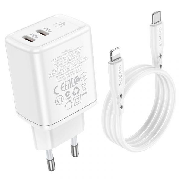 • Borofone® Premium Dual Type-C PD QC3.0 AFC FCP PPS Charger 35W EU Plug With Type-C Cable- White - Image 2