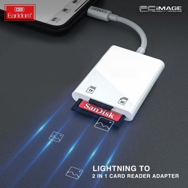 Earldom® LIGHTNING TO 2IN1 CARD READER ADAPTER- White - Image 2