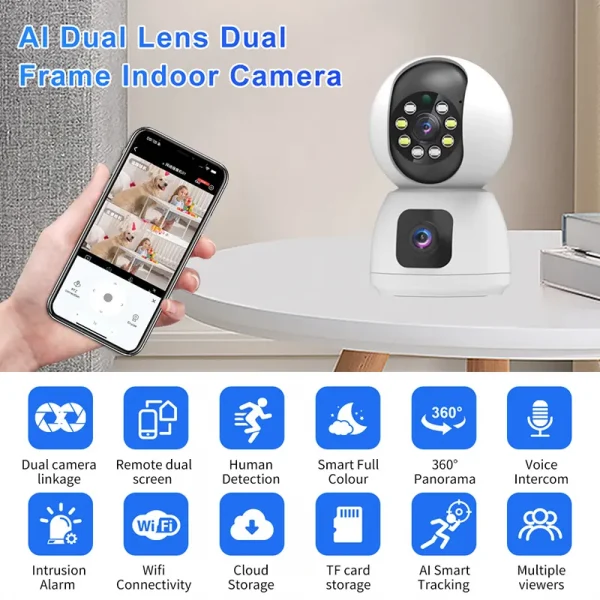 Cloud Storage® Dual Lens Intelligent AI PTZ WIFI Camera 1080p K12- White - Image 3