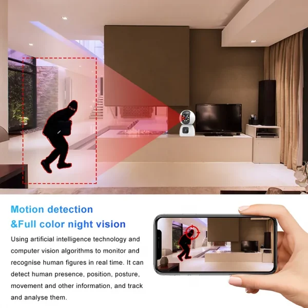 Cloud Storage® Dual Lens Intelligent AI PTZ WIFI Camera 1080p K12- White - Image 5