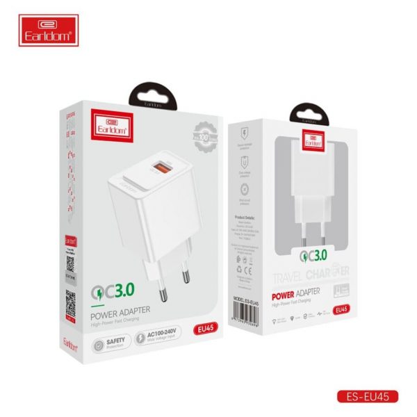 Earldom® QC3 USB-A Fast Charger 18W- White