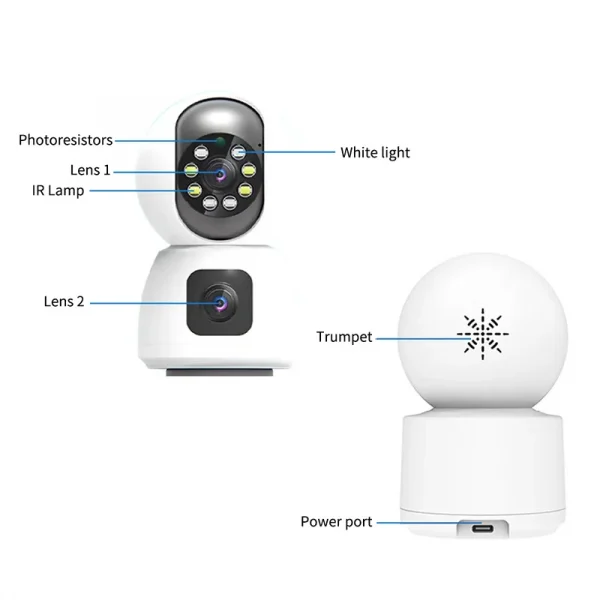 Cloud Storage® Dual Lens Intelligent AI PTZ WIFI Camera 1080p K12- White - Image 2