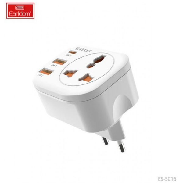 Earldom® 4in1 Universal Plug Charger 4000W 2x USB-A 1x USB-C 1x UK Plug (EU)- White