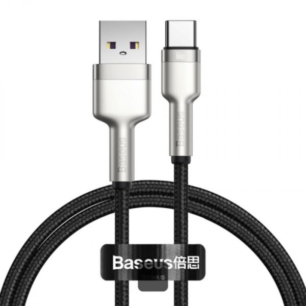 • Baseus® Cable Cafule Series USB-A to Type-C Cable - 66W 6A Fast Charge & 480Mbps High-Speed Data Transfer, Nylon Braided, 1M - Black