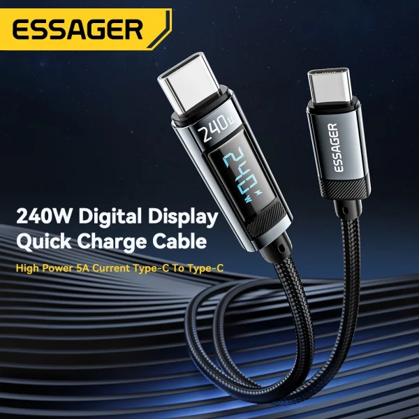 ESSAGER® ES-X47 Series 240W C-C Type C to Type C with display Cable 1m - Image 2