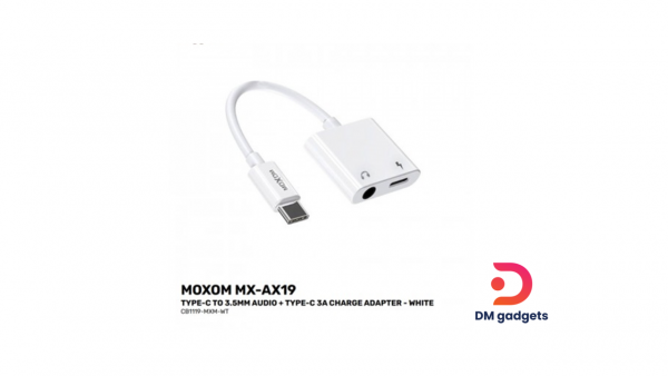 MOXOM® MX-AX19 Type-C to 3.5MM Audio + Type-C 3A Charge Adapter White