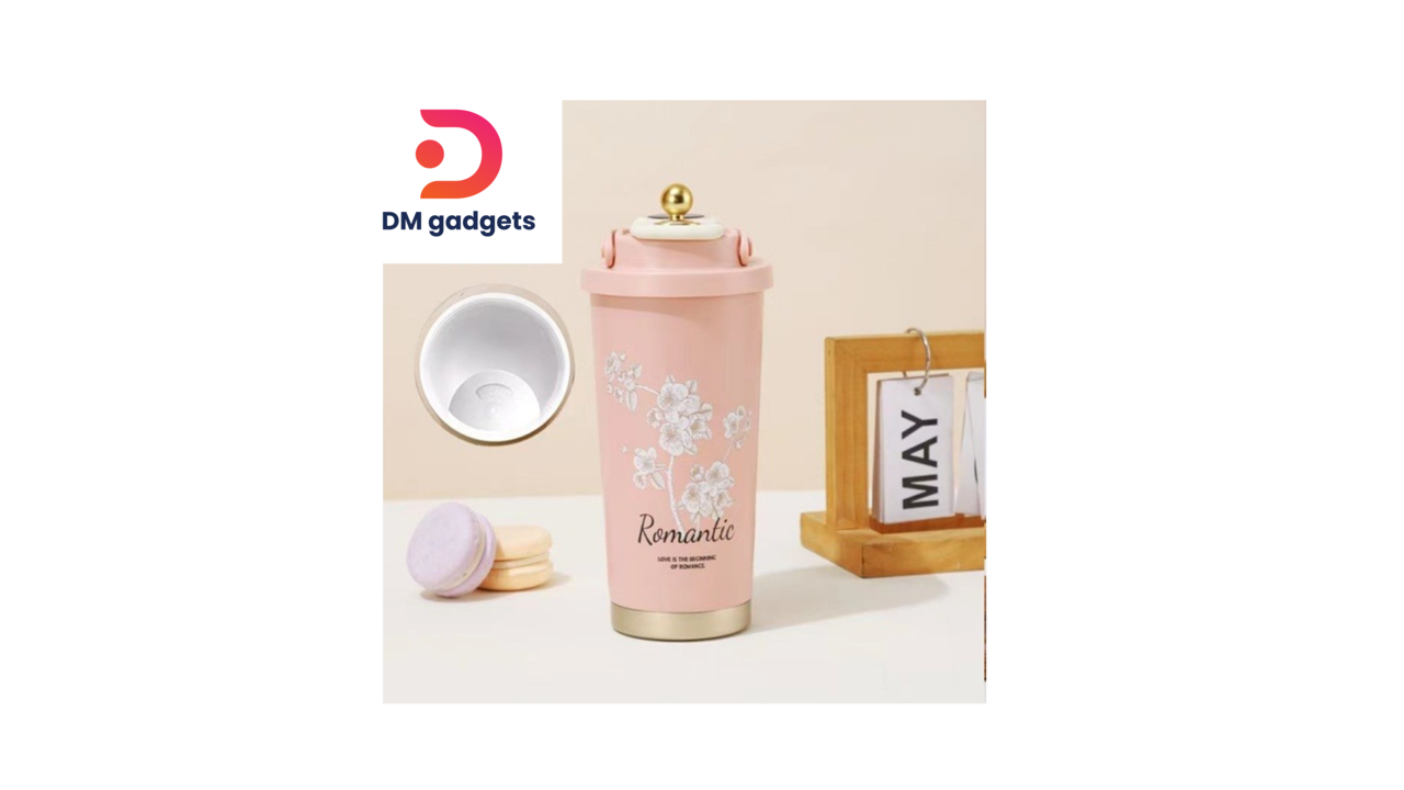 DM®420ml Pink Stainless Steel Travel Coffee Mug With Temperature Display-Pink