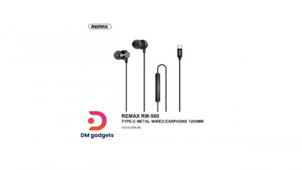 Remax® RM-560 Type-C Metal Wired Earphone- Black