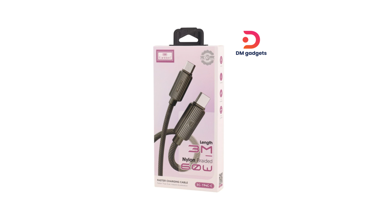 Earldom® Type C to Type C, 60W, fabric braid, (length 3m), black