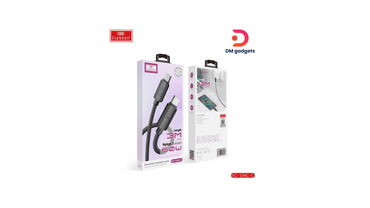 Earldom® Type C to Type C, 60W, fabric braid, (length 3m), black - Image 2