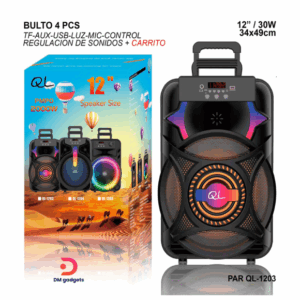 QL®1203 Dual 12"2000W Powerful Trolley Bluetooth Speaker with Mic - Black
