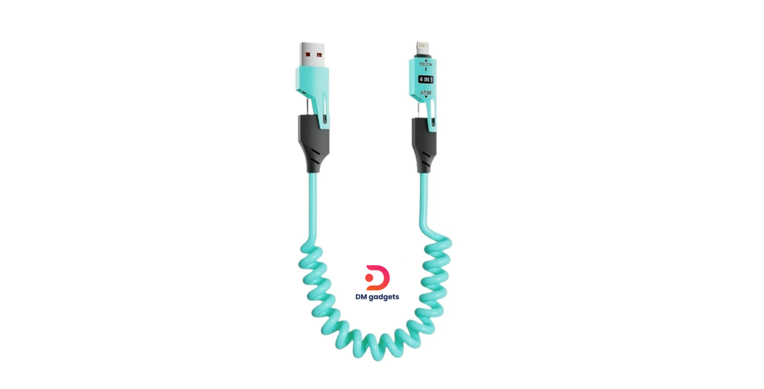 Kouvolsen®X204 Spiral charging-data cable – 4in1 – Fast Charge – X204 – 27-65W – Blue