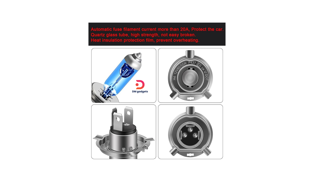 2PZ®LED H4 and High Beam Halogen Bulb Car 60/55W 12V White Light P43t Light Headlight Bulb SETx2 - Image 2